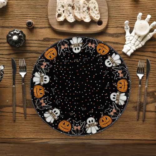 Ghost Cat Halloween Round Placemats Set of 6 (6 Count)