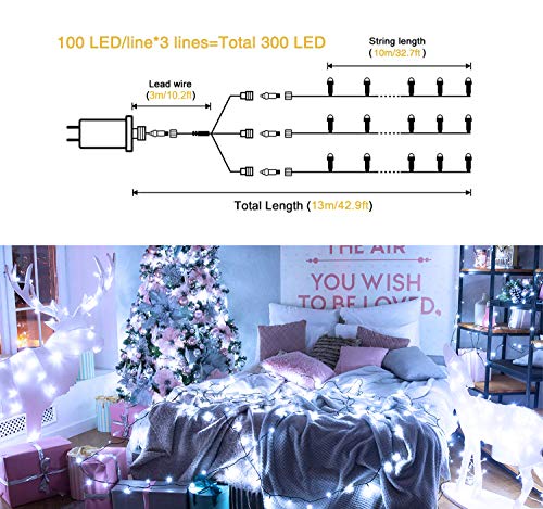 300 LED White Christmas Tree Lights Plug in