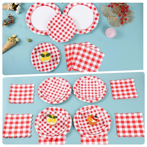 150Pcs Christmas Red Gingham Plates and Napkins (150 Count)