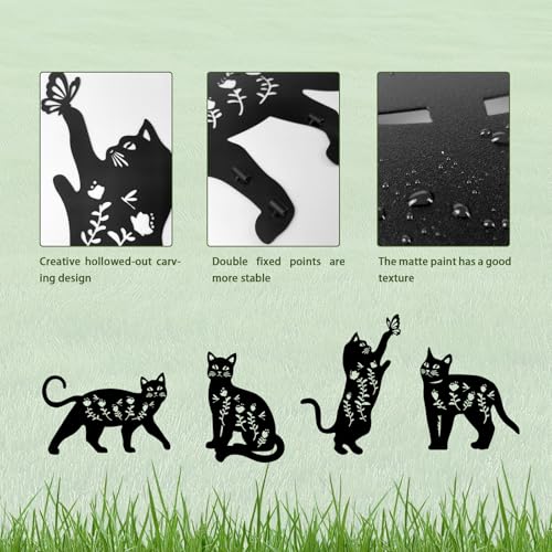 4 Pack Cat Metal Garden Decorative Stakes (4 Count)