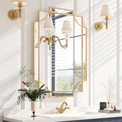 24"x36" Gold Foil Scalloped Edge Decorative Vanity Wall Mirror