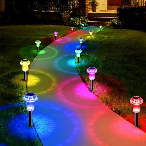 Solar Lights Outdoor Waterproof 12 Pack Garden Decor Color Changing (12 Count)