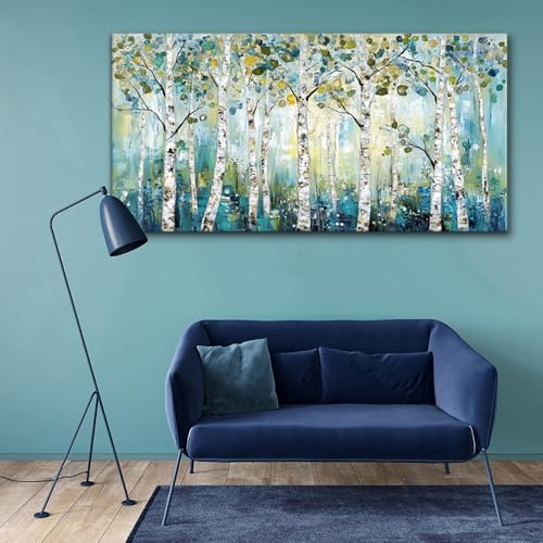 Abstract Teal Grove Canvas Paintings Prints Modern Tree Wood Artwork Decor Wall Art for Living Room Bedroom Offices