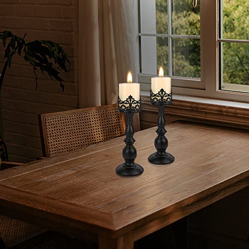 Candle Holders for Pillar Candles Gothic Matte Black Vintage Tall Candle Holders Set of 2 Decorative Large Table Centerpieces Candle Stand Decor (2 Count)