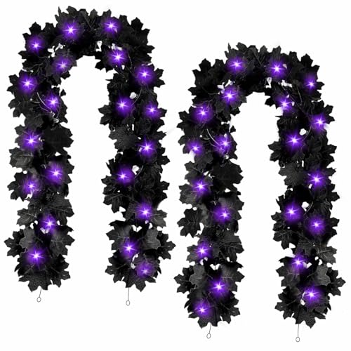 2 Pack 5.7FT Halloween Garlands with Purple Lights (11.4 Foot)