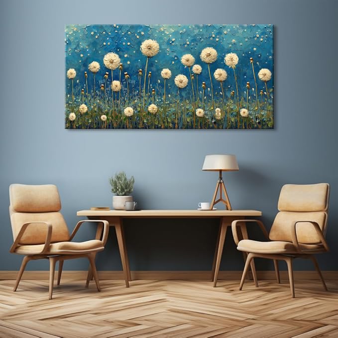 Teal Dandelion Wall Art for Living Room Abstract Blowball Canvas Painting Prints Large Flower Floral Grassland Bedroom Decoration Modern Artwork Decor