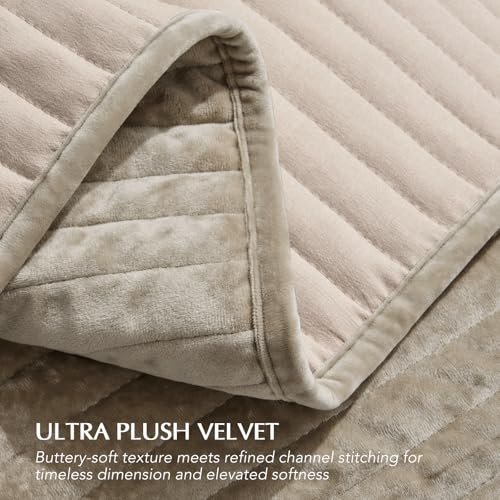 Stripe Channel Luxury Velvet Quilt Set King Size