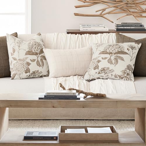 Set of 2 Linen Floral Throw Pillow Covers Vintage Accent Print Decorative Cushion Covers Farmhouse Boho Home Decor for Sofa Chair Couch Bedroom Living Room (2 Count)