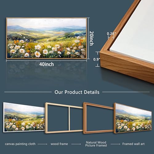Wood Framed Canvas Wall Art For Living Room Wall Decor For Bedroom Office Wall Decorations Pastoral Scenery Paintings Modern Flowers Pictures Artwork Room Aesthetic Home Decor 20x40 In