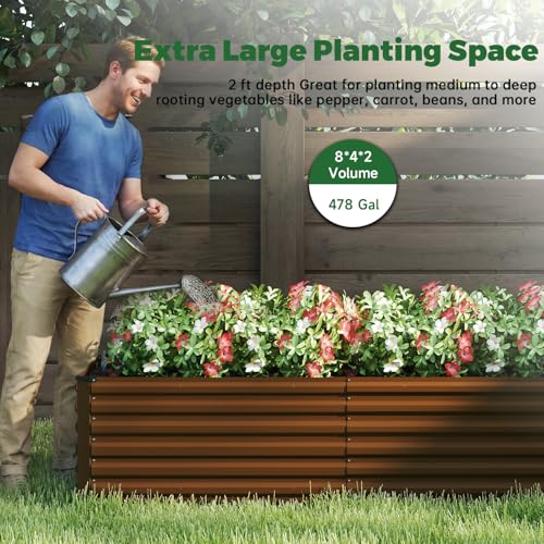 8x4x2ft Outdoor Metal Raised Garden Bed