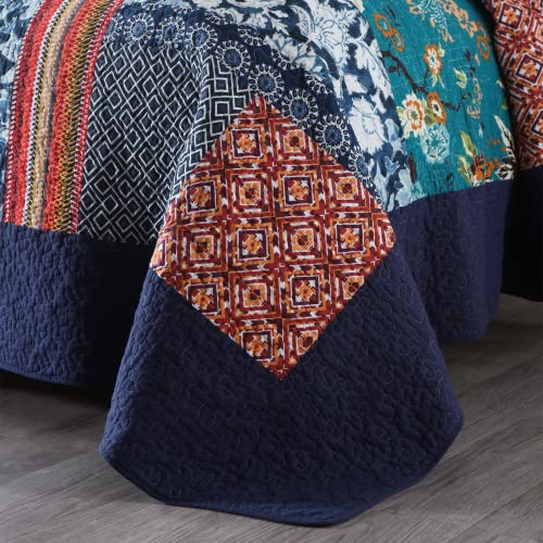 King Quilt Set Reversible Lightweight Bohemian Paisley Patchwork Cotton Quilted Bedspread Coverlet Set 3