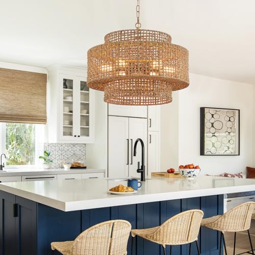 23.8" Gold Rattan Chandelier