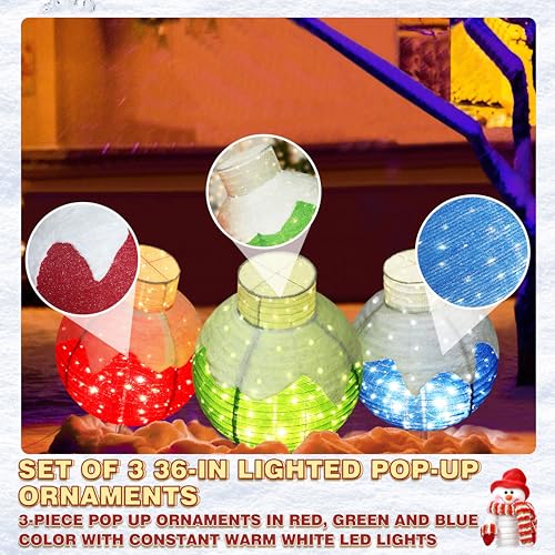 36 Inch Pop Up Christmas Ball with 90 LED Lights for Outdoor Xmas Decor (3 Count)
