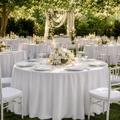 10 Pack 120 Inch White Tablecloths for Round Tables (10 Count)