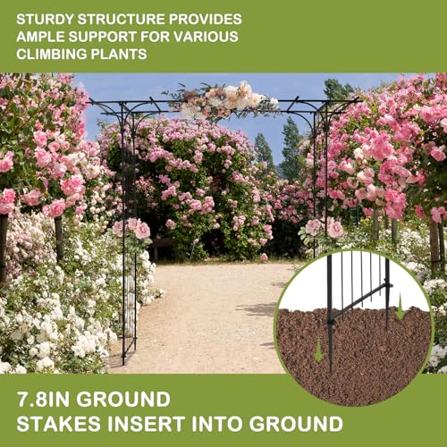 Black 7FT Steel Garden Arch Trellis for Climbing Vines & Roses