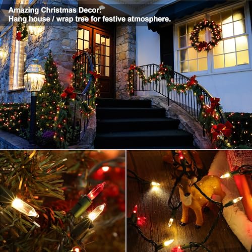 Red & Warm White Christmas Lights Connectable (100 Count)