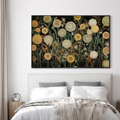 46"x72" Extra Large Framed Wall Art Whimsical Dandelion Field in Yellow and Green