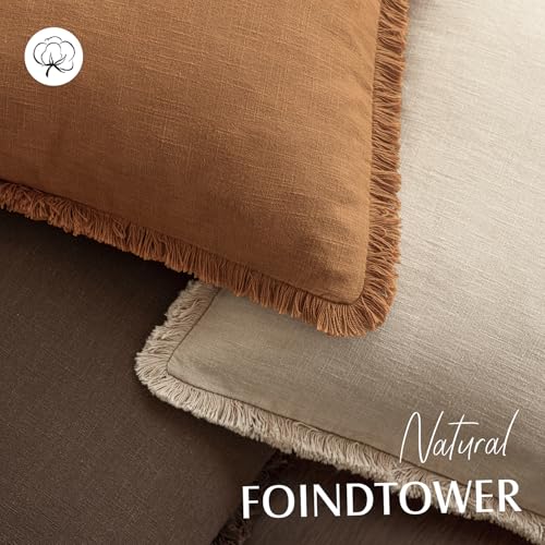 Decorative Linen Fringe Throw Pillow Covers 16×16 Inch (2 Count)