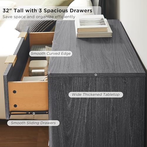 32" Large Fluted Nightstand with 3 Drawers Set of 2