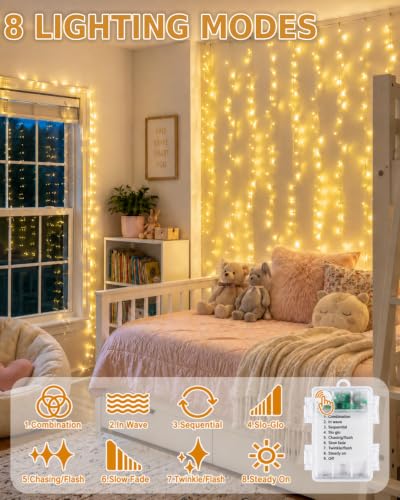 2 Pack 200 LED Battery Operated String Lights