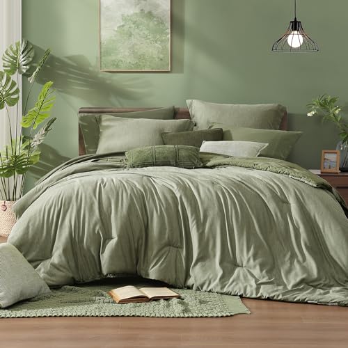 Full Size Comforter Set Sage Green 7 Pieces Bed in a Bag
