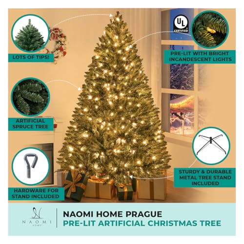Prague 7.5ft Prelit Artificial Christmas Tree with Foot Pedal