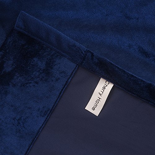 Set of 2 Velvet Flannel Room Darkening Blackout Curtains Panels Drapes Grommet 52 Wide by 108 Long Navy Royal Blue for Living Room (2 Count)