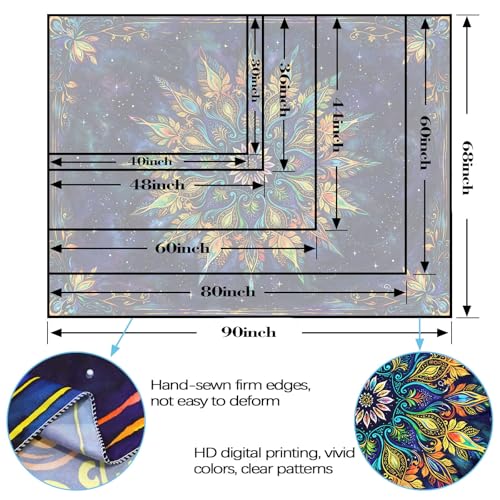 Boho Floral Mandala Tapestry for Bedroom Aesthetic Blue Bohemian Colorful Flower Wall Tapestry Purple Hippie Indian Extra Large Tapestries Wall Hanging for Living Room Dorm Decor 90 x 68 Inch