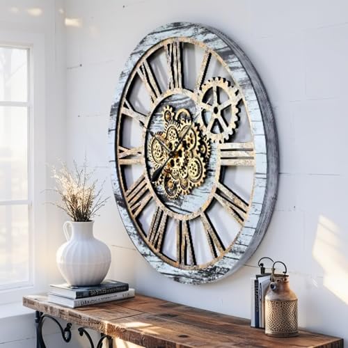 The Gears Clock 36'' Inch Real Moving Gear Wall Clock Vintage Industrial Oversized Rustic Farmhouse