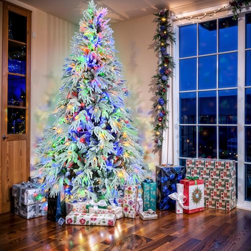 7.5FT Pre Lit Spruce Snow Flocked Artificial Christmas Tree (34.28 Count)