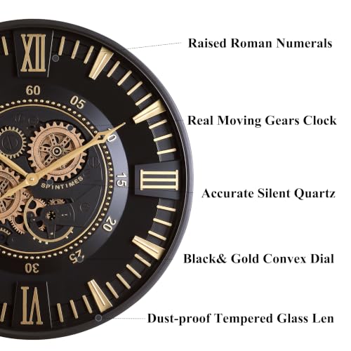 24 Inch Wall Clock with Moving Gears