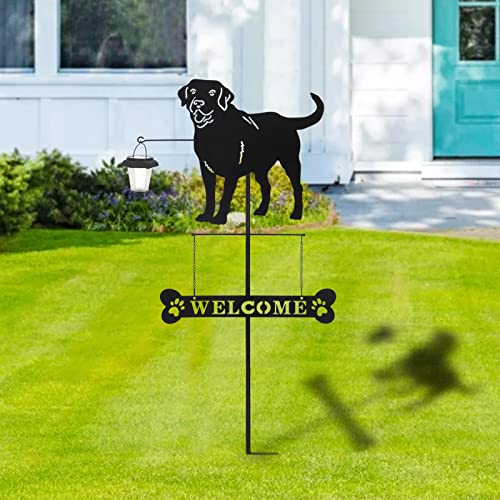 Solar Labrador Dog Breed Silhouette Welcome Sign with a Lantern