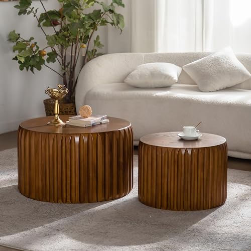 Fluted Round Coffee Table Set of 2 (2 Count)
