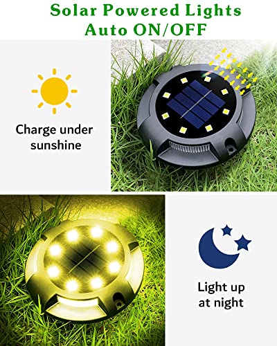 Solar Ground Lights Uplight Sidelight Waterproof 12 Pack Warm White (12 Count)