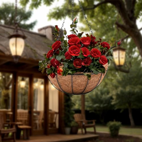 4 Pack 10 inch Metal Hanging Planters Basket with Coco Coir Liner Outdoor