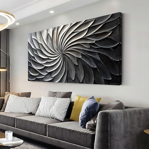 Abstract Black and White Wall Art for Living Room Modern Canvas Print Painting Lines Flower Floral Large Artwork Bedroom Home Office Wall Décor