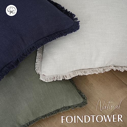 Decorative Linen Fringe Throw Pillow Covers 18×18 Olive Green (2 Count)