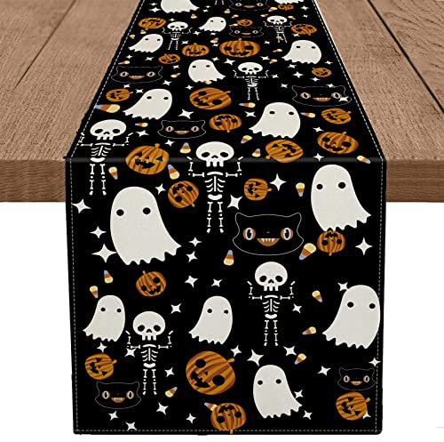 Halloween Table Runner Black Cat Pumpkins Seasonal Kitchen Dining Table Home Outdoor Party Decorations