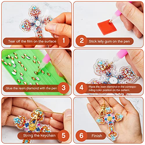 20 Pcs Diamond Art Painting Keychains Kits for Adults 5d Double Sided Cross Shaped Diamond DIY Painting Keychains Gem for Beginners Adults DIY Crafts Decor Gift Party