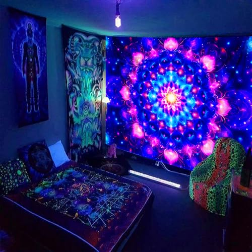 Blacklight Mandala Tapestry for Bedroom
