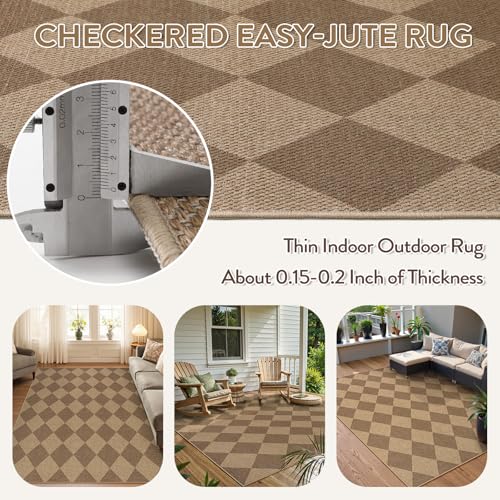 Checkered Easy Jute 5x7 Outdoor Patio Rug