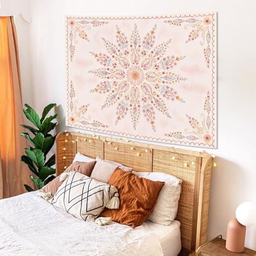 Boho Floral Mandala Tapestry for Bedroom Aesthetic Pink Bohemian Flower Wall Tapestry Watercolor Hippie Indian Small Tapestries Wall Hanging for Living Room Dorm Decor 40 x 30 Inch