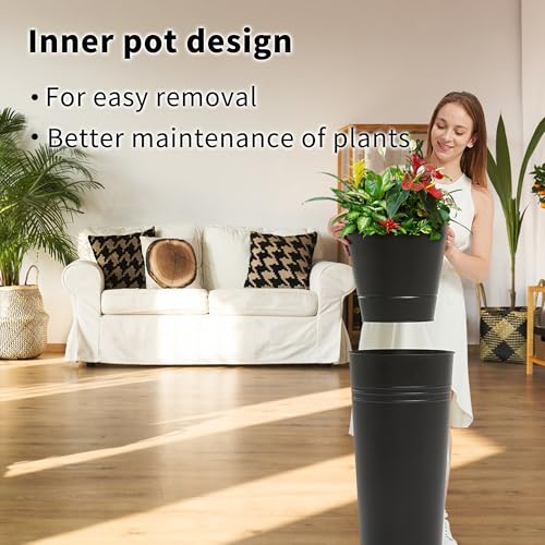 25'' Tall Galvanized Steel Planter Pot with Water Level Indicator (2 Count)