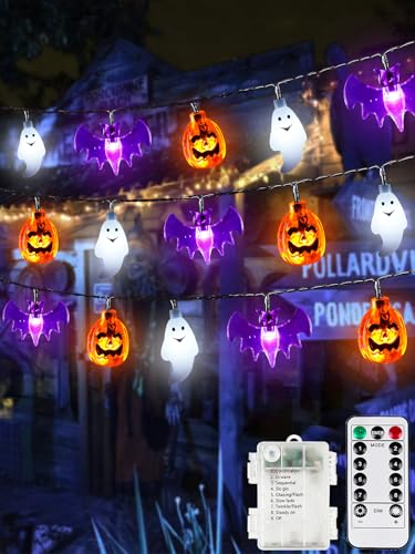 3D Pumpkin Bat Ghost Halloween String Lights Battery Operated with Remote