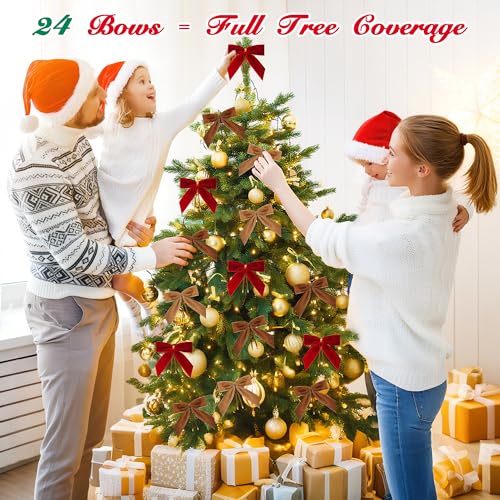 Red Velvet Bows for Christmas Tree Decorations (24 Count)