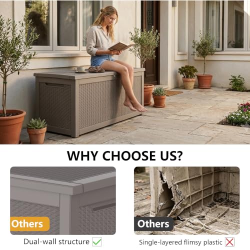 325 Gallon Outdoor Storage Box Waterproof Lockable Resin Deck Box Large