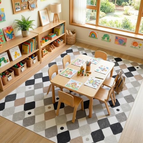 8x10 Kids Playroom Rug Washable Diamond Nursery Play Mat Marble (80 Sq Ft)
