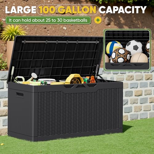 Outdoor Storage Box 100 Gallon Storage Bin with Lid for Patio Furniture