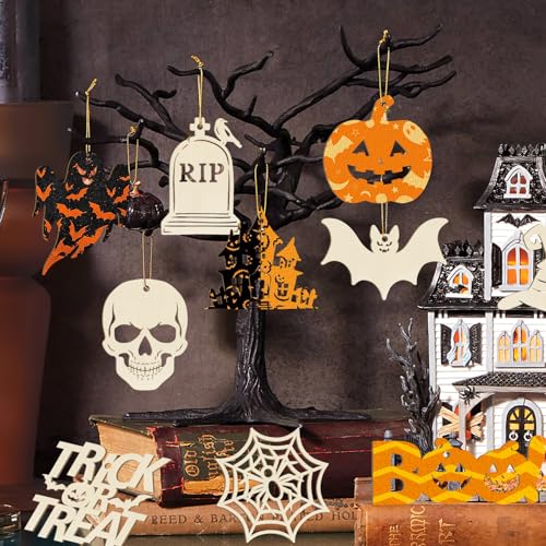 36PCS Wooden Halloween Ornaments to Paint Fall Decorations (36 Count)