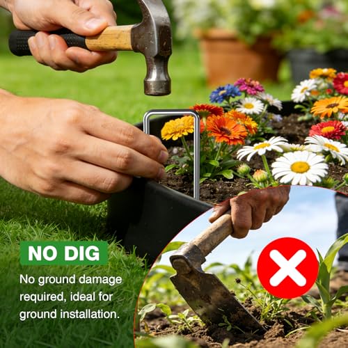 4in Tall 33ft Landscape Edging Kit with 50pcs Metal Spikes (33 Foot)
